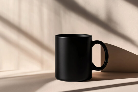 matte black ceramic mug on the background Reflection Shadow