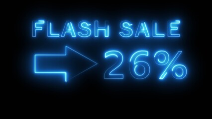 Business sale discount number text illustration. Neon business 26% number on background.