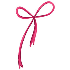 Pink Thin Ribbon Bow with Long Vertical Tails Vector
