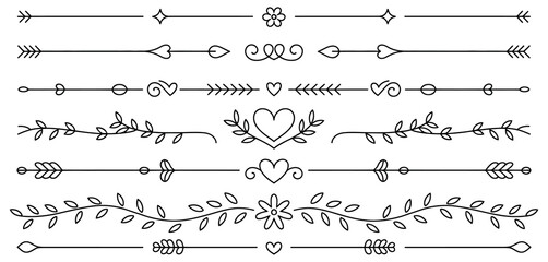 Fototapeta premium Decorative line dividers and borders for design featuring elegant strokes, minimalist separators, clean ornamental lines, and versatile decorative elements for modern graphic and layout projects.