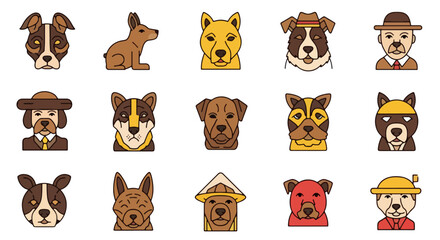Obraz premium A Collection of Diverse Cartoon Dog Faces and Characters with Various Expressions