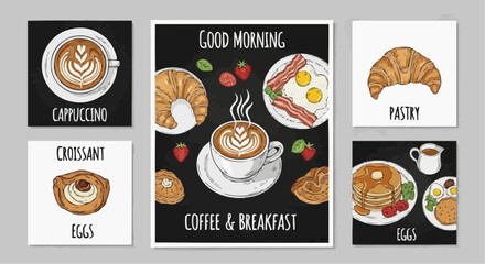 set of easter banners Coffee and Breakfast Poster Vector Set &ndash; Hand Drawn Cafe Menu Food and Drink Cards