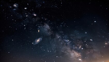 Obraz premium Celestial Symphony: The vast expanse of the cosmos unfolds, painting an awe-inspiring panorama of distant galaxies, shimmering nebulas, and countless stars.