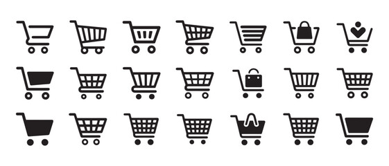 Shopping Cart Icons. Collection of Diverse Supermarket Trolley Designs. © NadimStoker