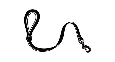 A black dog leash with a metal clasp and handle presented as a striking black silhouette high quality professional detailed modern © CreativeAlim02
