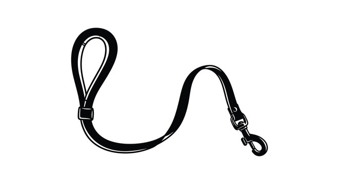 A black dog leash with a metal clasp and handle presented as a striking black silhouette high quality professional detailed modern