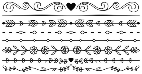 Elegant hand drawn dividers and decorative borders with floral accents, classic ornamental lines, and sophisticated page break elements for stationery design, invitations, layouts, and digital artwork © Cynthia R. King