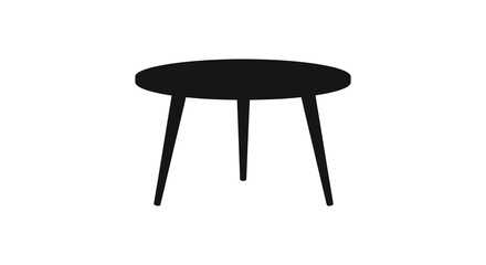 A simple black round table with three legs is prominently displayed against a light gray background casting a soft shadow