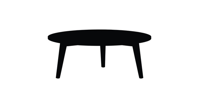 A simple illustration depicts a solitary round table with three legs and a subtle shadow below high quality