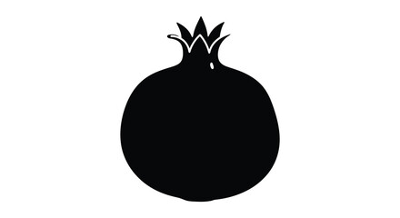 A striking black silhouette of a ripe pomegranate with a visible crown and stem showcasing its unique form silhouette high quality © CreativeAlim02