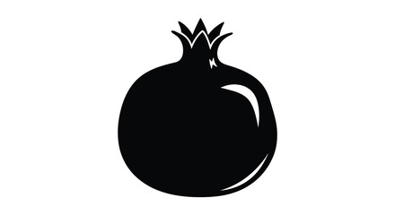 A striking black silhouette of a ripe pomegranate with a partially revealed seed cavity showcasing its unique form silhouette high quality © CreativeAlim02