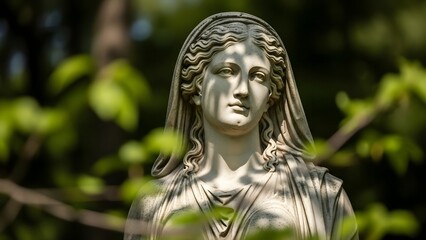 Fototapeta premium Statue of Virgin Mary in Garden.