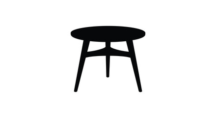 A minimalist depiction of a dark round table with three legs casting a subtle shadow on a white background