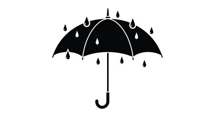 A black umbrella with falling raindrops is displayed against a white background creating a striking silhouette high quality professional detailed modern © CreativeAlim02