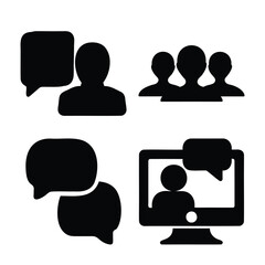 Communication and user interaction icons: a collection of digital conversation and profile symbols