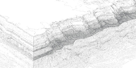 Fototapeta premium Isometric view of geological strata layers and contour lines representing terrain