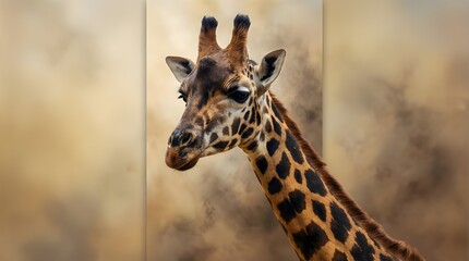 Obraz premium Close-Up Portrait of a Giraffe's Head and Neck with Brown Spotted Fur