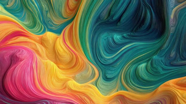 Swirls of colors on canvas create patterns in vibrant shades and shapes with smooth transitions and bold lines in abstract art