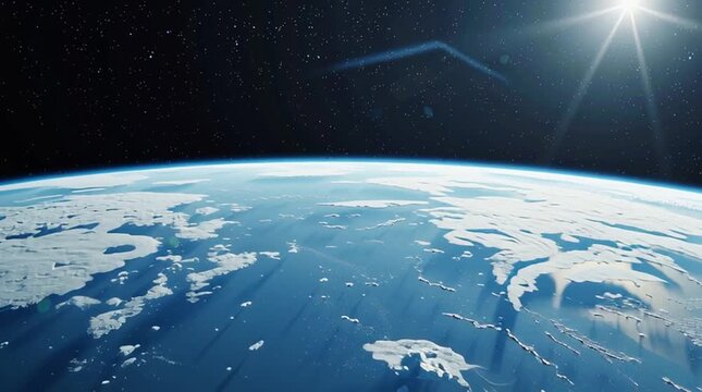 Earth's Vista from Space: A stunning perspective showcases Earth's vibrant atmosphere, oceans, and landmasses, offering a breathtaking glimpse of our planet from the cosmic void, bathed in sunlight.