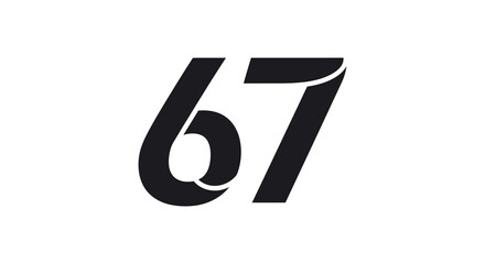 Obraz premium A striking graphic representation showcases the number sixty seven displayed in a bold modern and stylized black font