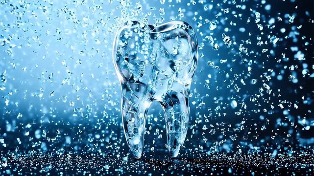 Crystal tooth on blue background