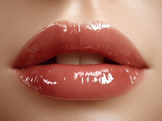Obraz premium Gloss lips mockup realistic style, trendy fashion aesthetic template