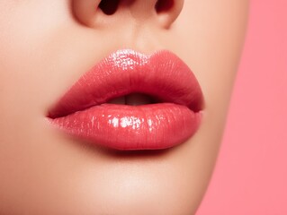 Fototapeta premium Glossy lips mockup advertising design with natural finish, fashion concept
