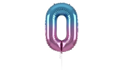 Fototapeta premium Zero Number Balloon in Pink Blue Ombre Isolated on White