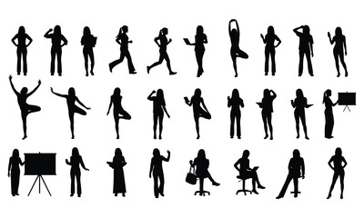Fototapeta premium Woman Silhouette Vector Collection, Female Business and Casual Poses, Elegant Female Outlines for Design, Presentation, and Creative Projects