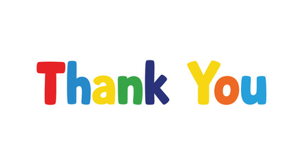 A vibrant and colorful depiction of the words thank you in large bold letters dominates the image