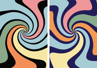 Abstract Hypnotic Spiral Patterns with Wavy Pastel Color Swirls in Flat Minimalist Design