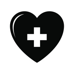 Obraz premium Black heart symbol with white plus sign inside representing healthcare or medical assistance love and support for health and wellness initiatives