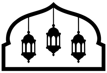 Obraz premium Set of lantern in an arch. Muslim culture and religion image on white background.