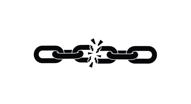 Broken chain link graphic with starburst effect black silhouette