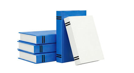 Stack of Blue Books and a White Book Against White Background