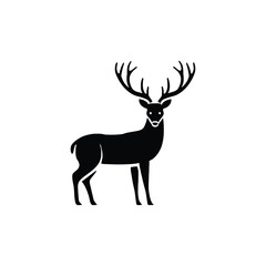 Fototapeta premium Black silhouette deer with snowflake background