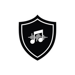 Music sound wave shield icon vector illustration a flat design style black solid glyph protect your audio and creative content from unauthorized use secure digital musical compositions data