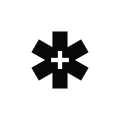 Obraz premium Medical star of life symbol with central cross icon for emergency ambulance service and healthcare paramedic response teams in solid black silhouette style for hospital and clinic sign systems