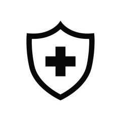 Fototapeta premium Shield with a plus sign inside representing medical protection and healthcare safety isolated on white background