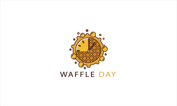 Waffle Day Logo Vector &ndash; Creative Waffle Clock Icon for Food Holiday Celebration