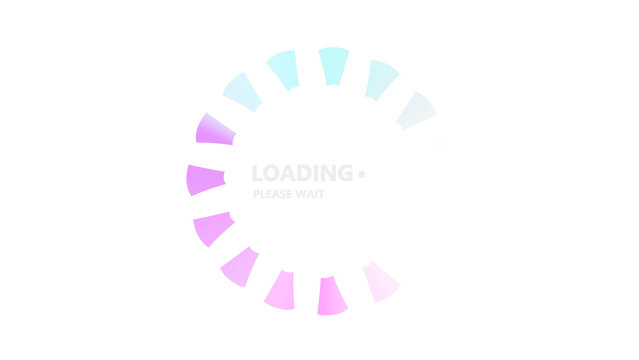 3d rendered illustration of a pink glowing circle and white background, loading and please wait text with transparent circle on white background