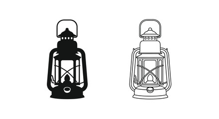 Two vintage lanterns one solid black and one outlined silhouette © IMkM00i76