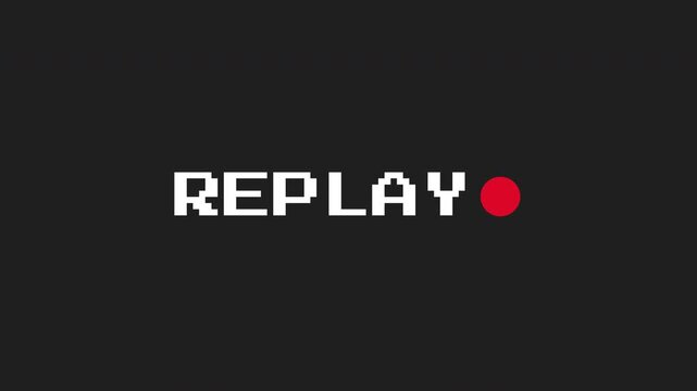 Replay sign icon with pixelated font and a vibrant red circle, perfect for gaming blogs, tech articles, and social media.
