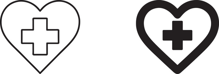Obraz premium Heart with medical cross vector icon in bold and outline style for healthcare and hospital design.