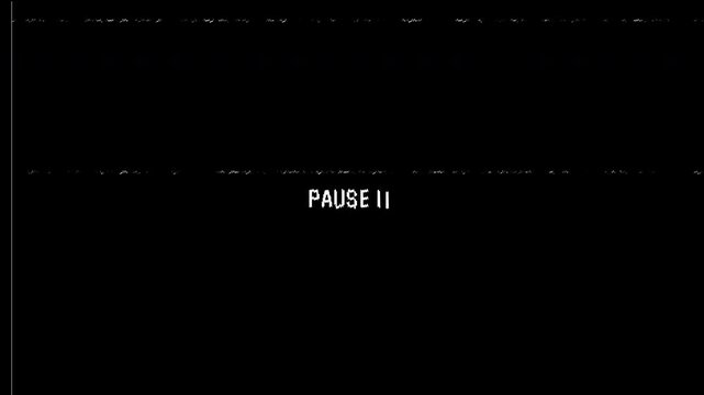 4K VHS video tape pause screen overlay with static distortion, analog noise, and timestamp, black background visual effect loop 4k video animation seamless loop