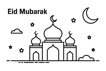 Obraz premium Eid mubarak mosque illustration isolated on transparent background isolated on transparent background