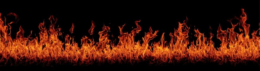 Horizontal line of orange-red flames against a black background