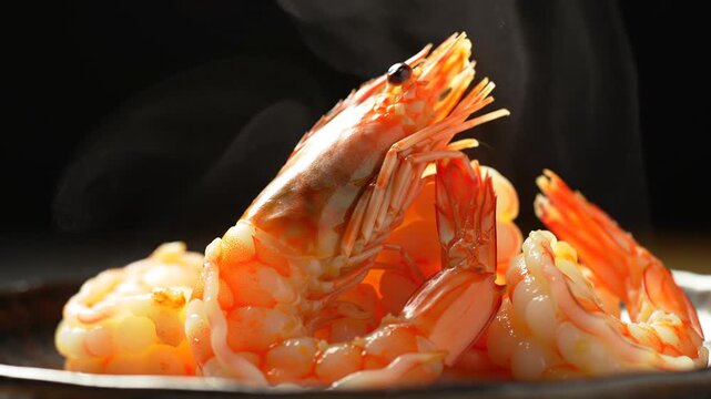 Steamed Shrimp on a Plate Closeup.