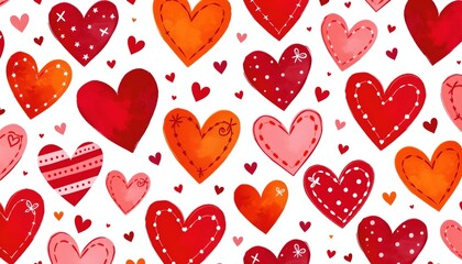 Whimsical Heart Pattern with Warm Colors and Artistic Flair