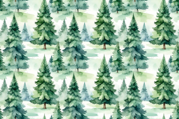 Obraz premium Watercolor pine trees pattern